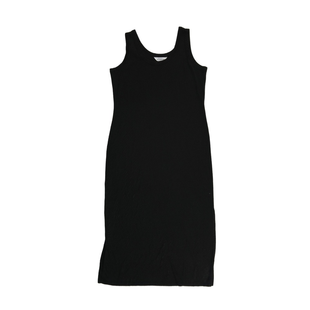 Misook Knit Midi Dress Women's Size Large Black Sleeveless Scoop Neck Sheath